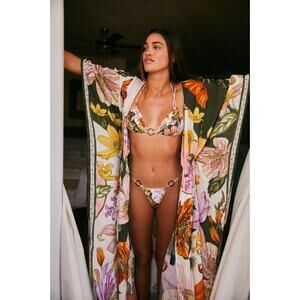 Agua Bendita Cover Up Sam Vitreo Kimono Dress Floral Print One Size NWT